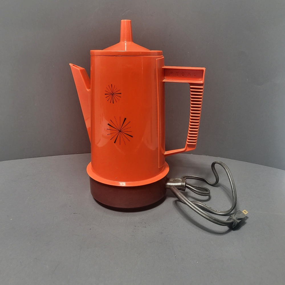 Vintage Regal Poly Perk Electric Coffee Percolator Orange Atomic Starburst 7508
